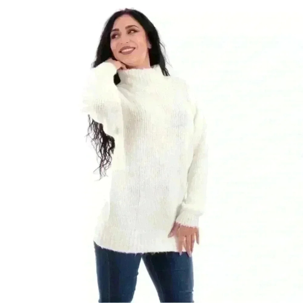 Molly Bracken Fuzzy Sweater Cream Turtleneck sweater